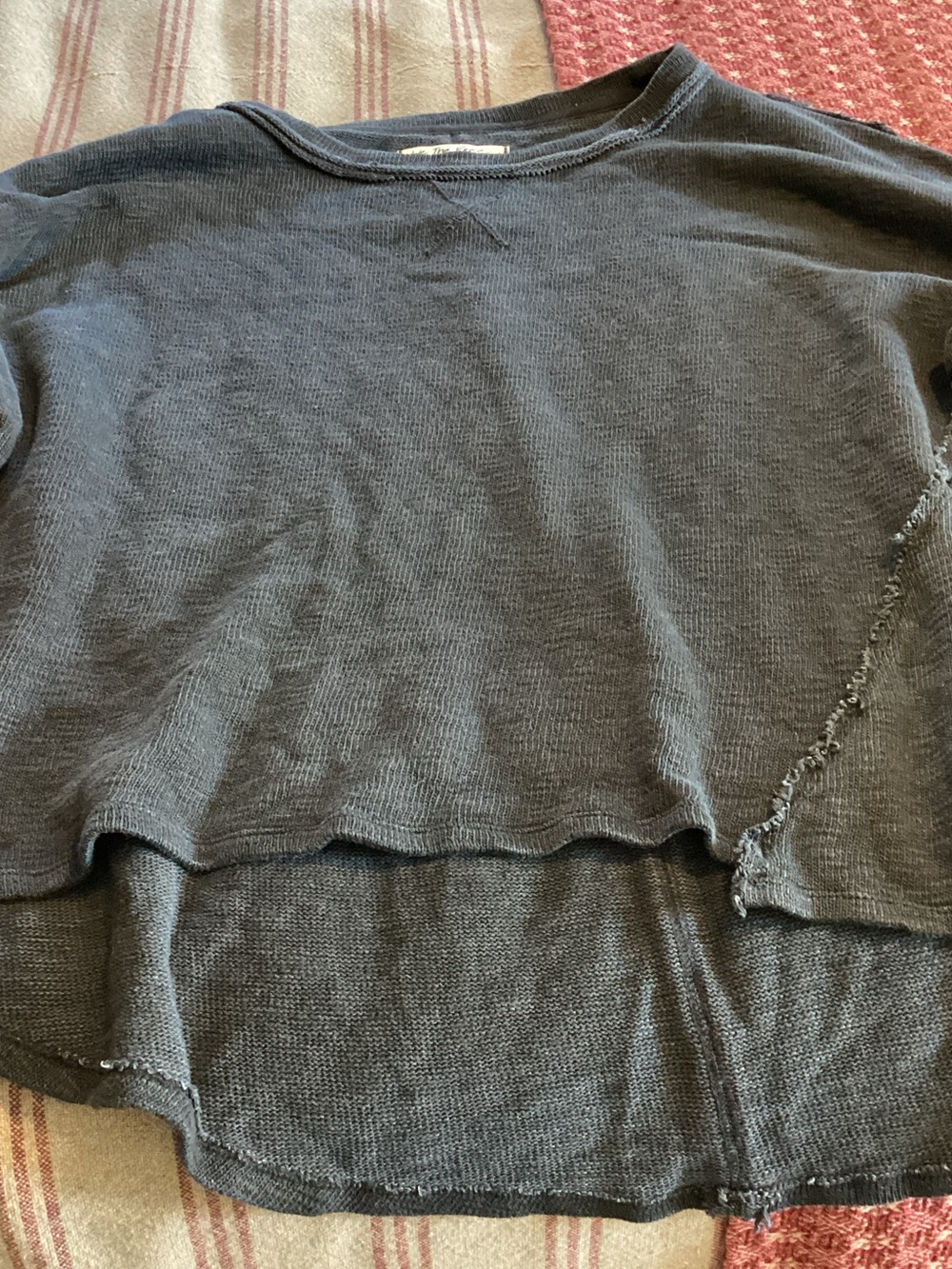 We The Free Washed Black Textured Lightweight Knit Crewneck